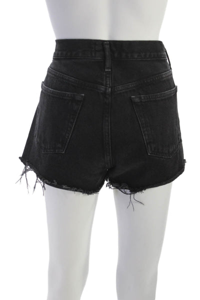 Agolde Womens Cut-Off Black Cotton Button Shorts Size 28