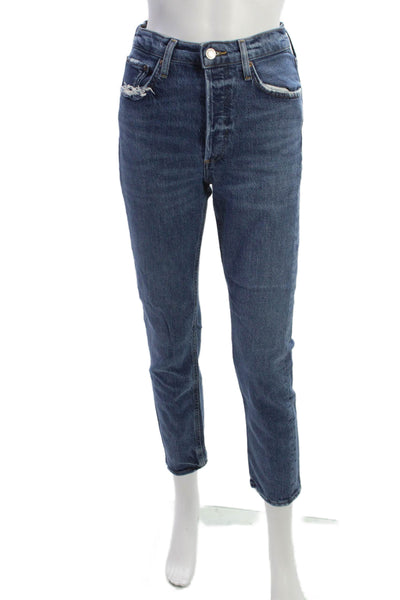 Agolde Women Straight Jeans Blue Mid Rise Button Cotton Blend Size 24