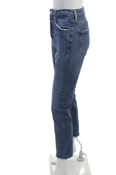 Agolde Women Straight Jeans Blue Mid Rise Button Cotton Blend Size 24