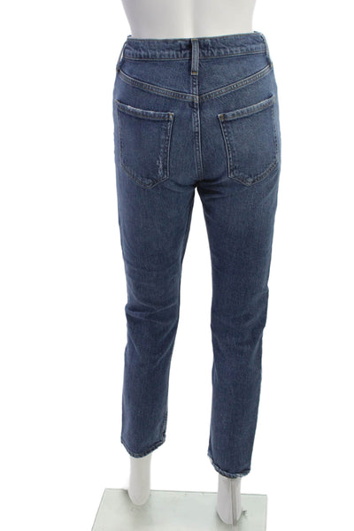 Agolde Women Straight Jeans Blue Mid Rise Button Cotton Blend Size 24