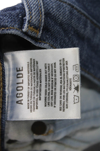 Agolde Women Straight Jeans Blue Mid Rise Button Cotton Blend Size 24