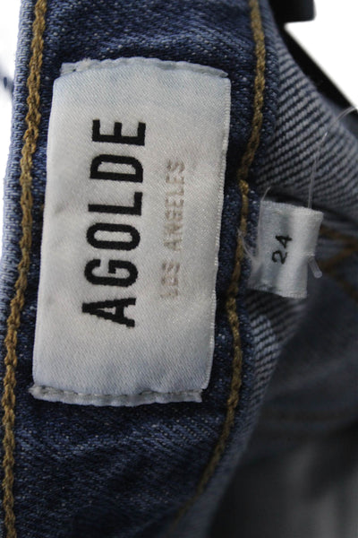 Agolde Women Straight Jeans Blue Mid Rise Button Cotton Blend Size 24
