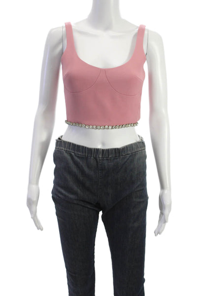 David Koma Women Cropped Pink Tank Scoop Neck Zip Size 6