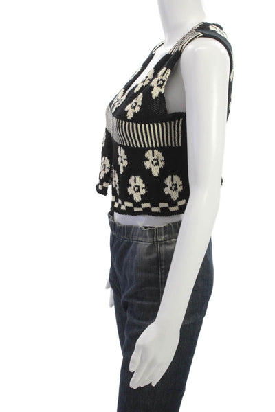 Tach Clothing Womens Floral Cotton VNeck Sleeveless Blouse Vest Black Size S
