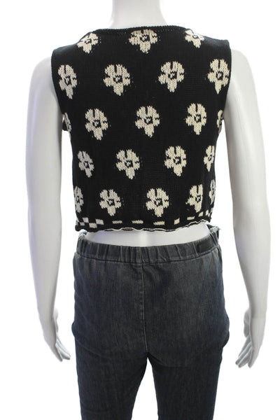 Tach Clothing Womens Floral Cotton VNeck Sleeveless Blouse Vest Black Size S