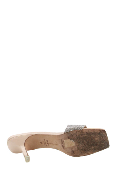 Black Suede Studio Womens Embellished Slide On Sandals Beige Size 39 9