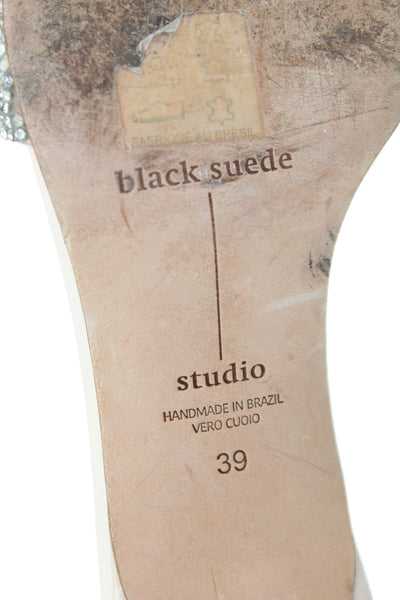 Black Suede Studio Womens Embellished Slide On Sandals Beige Size 39 9