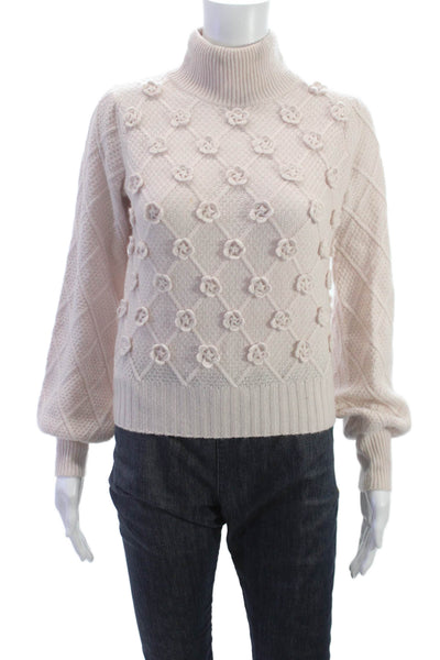 Autumn Cashmere Women Beige Floral Pullover Turtleneck Size XS
