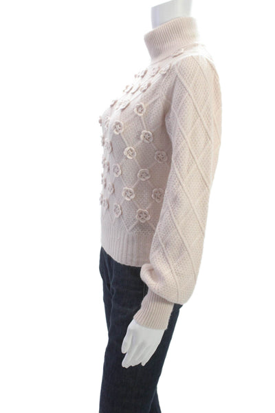 Autumn Cashmere Women Beige Floral Pullover Turtleneck Size XS
