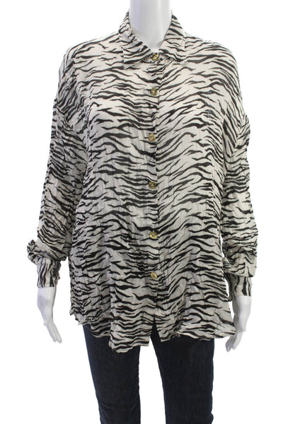 CinCin Womens Zebra Button Up Blouse Black Viscose Longsleeve Size S
