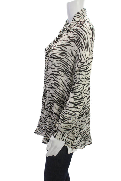 CinCin Womens Zebra Button Up Blouse Black Viscose Longsleeve Size S
