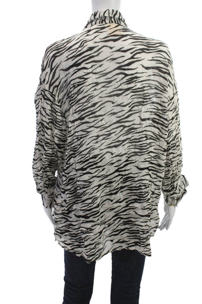 CinCin Womens Zebra Button Up Blouse Black Viscose Longsleeve Size S