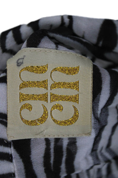 CinCin Womens Zebra Button Up Blouse Black Viscose Longsleeve Size S