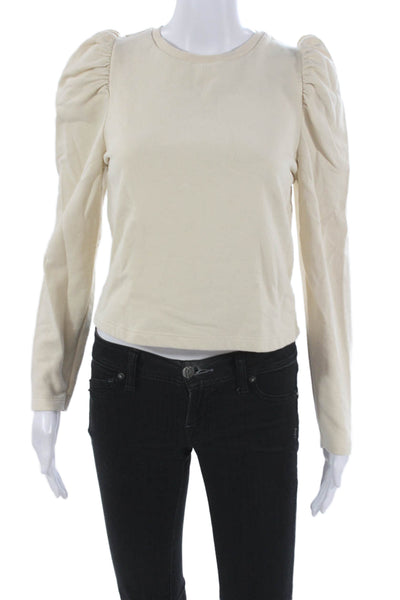 Zara Women Basic Ivory Crew Neck Long Sleeve T-Shirt Size S