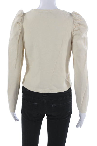 Zara Women Basic Ivory Crew Neck Long Sleeve T-Shirt Size S