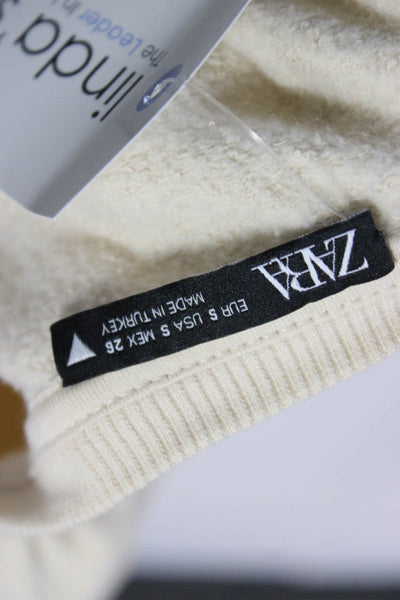 Zara Women Basic Ivory Crew Neck Long Sleeve T-Shirt Size S