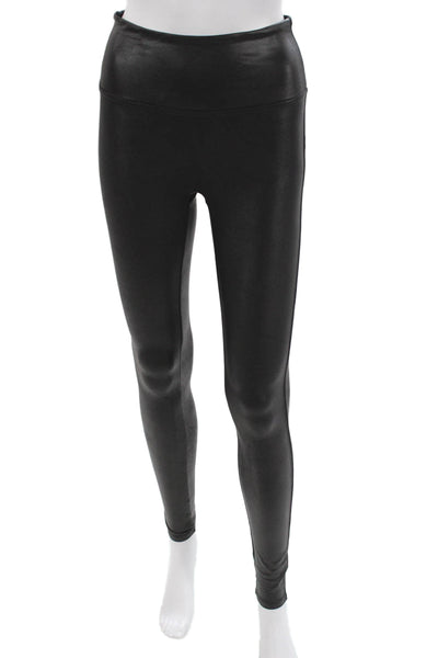 Spanx Women Ankle Faux Leather Leggings Black Nylon Solid Size S