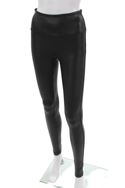 Spanx Women Ankle Faux Leather Leggings Black Nylon Solid Size S