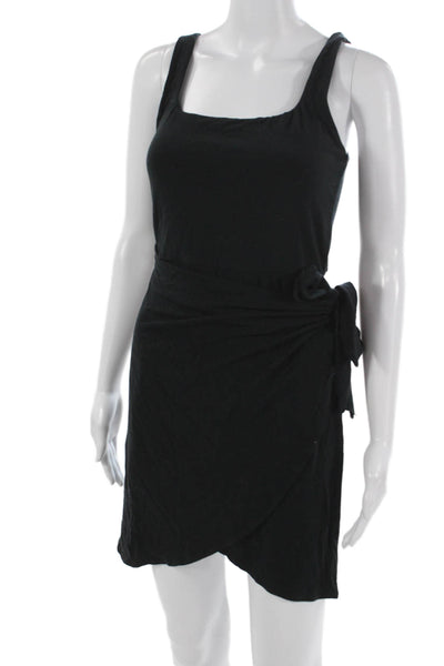 Wilfred Womens Wrap Dress Black Square Neck Sleeveless Short Tie Size M