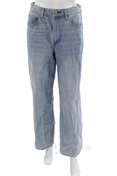 Denim Forum Women Wide-Leg Jeans Blue High Rise Cotton Blend Inseam 28 Size 27
