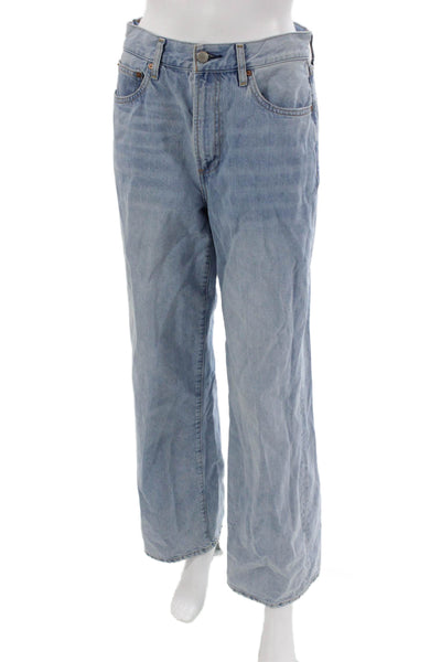 Denim Forum Women Wide-Leg Jeans Blue High Rise Cotton Blend Inseam 28 Size 27
