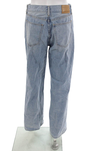 Denim Forum Women Wide-Leg Jeans Blue High Rise Cotton Blend Inseam 28 Size 27
