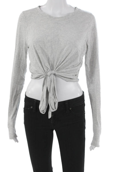 Lululemon Womens Cropped Long Sleeve T-Shirt Gray Cotton Crew Neck Size S