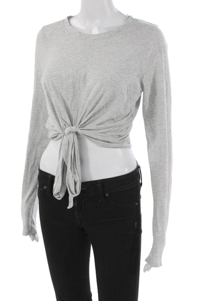 Lululemon Womens Cropped Long Sleeve T-Shirt Gray Cotton Crew Neck Size S
