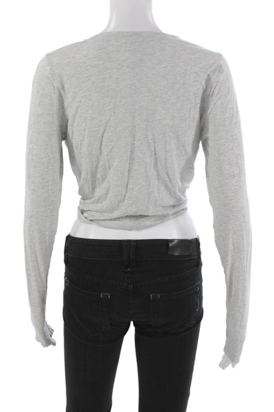 Lululemon Womens Cropped Long Sleeve T-Shirt Gray Cotton Crew Neck Size S