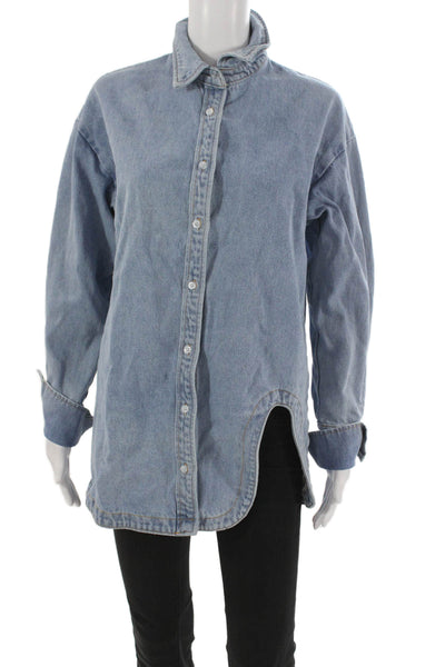 Lioness Women Blue Cotton Button-Up Tunic Long Sleeve Collared Size XS