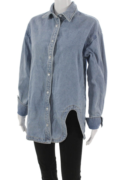 Lioness Women Blue Cotton Button-Up Tunic Long Sleeve Collared Size XS