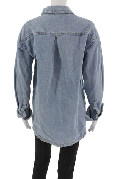 Lioness Women Blue Cotton Button-Up Tunic Long Sleeve Collared Size XS