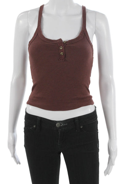 Pilcro Anthropologie Women Basic Sleeveless Henley Tank Brown Cotton Size XS