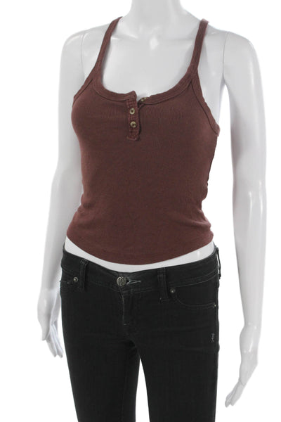 Pilcro Anthropologie Women Basic Sleeveless Henley Tank Brown Cotton Size XS