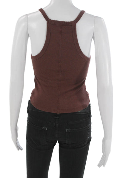 Pilcro Anthropologie Women Basic Sleeveless Henley Tank Brown Cotton Size XS