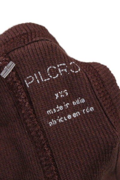 Pilcro Anthropologie Women Basic Sleeveless Henley Tank Brown Cotton Size XS