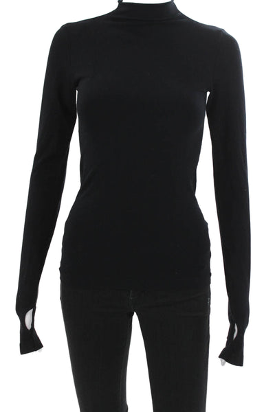 KHY Womens Basic Black Mock Neck Long Sleeve Pullover Top Size S