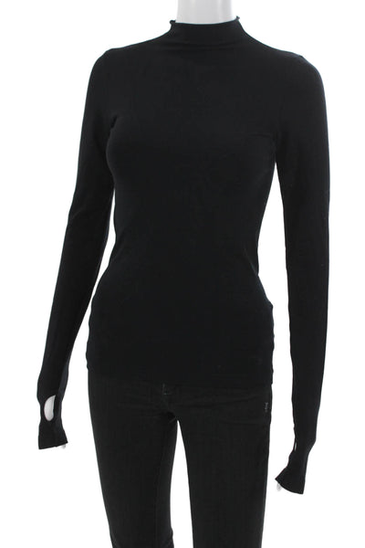 KHY Womens Basic Black Mock Neck Long Sleeve Pullover Top Size S