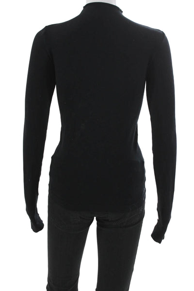 KHY Womens Basic Black Mock Neck Long Sleeve Pullover Top Size S