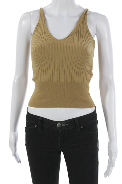 Petal + Pup Women Basic Gold V-Neck Sleeveless Tank Size S