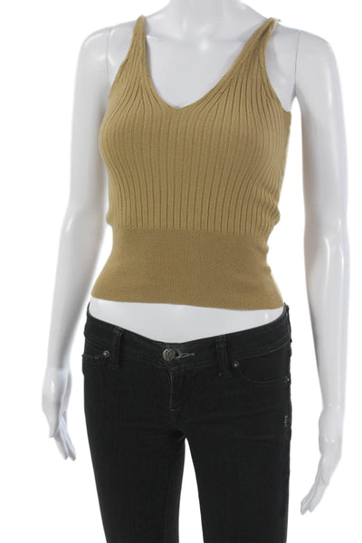 Petal + Pup Women Basic Gold V-Neck Sleeveless Tank Size S