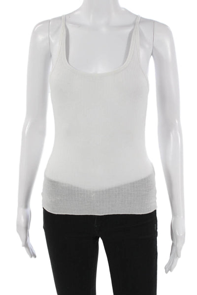 Dissh Womens Basic Scoop Neck Sleeveless Tank White Cotton Blend Size S