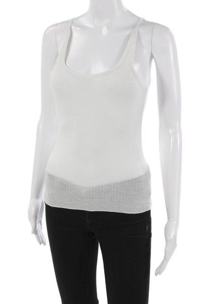 Dissh Womens Basic Scoop Neck Sleeveless Tank White Cotton Blend Size S
