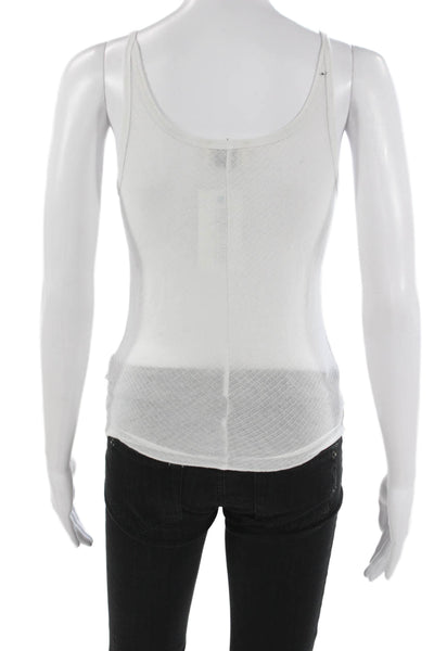 Dissh Womens Basic Scoop Neck Sleeveless Tank White Cotton Blend Size S
