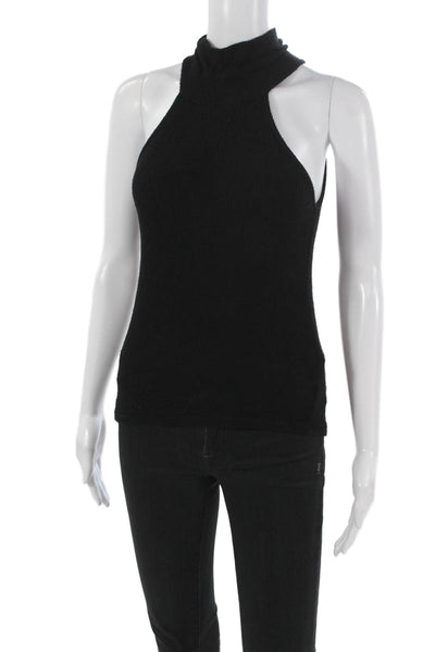 Michael Lauren Women Black Basic Sleeveless Mock Neck Tank Size S