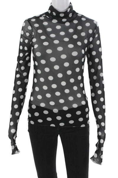 AFRM Womens Black Polka Dot Turtleneck Long Sleeve Blouse Basic Size S