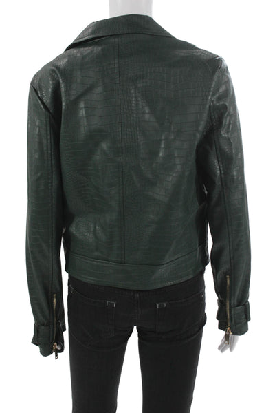 Catherine Malandrino Women Green Reptile Print Biker Jacket Zip Size M