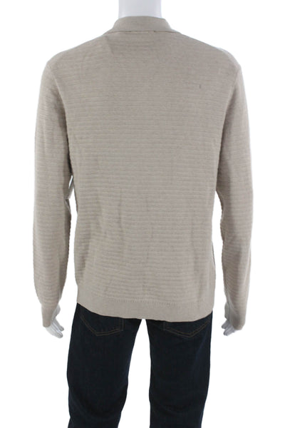 Elie Tahari Mens Wool Pullover Sweater Beige Collared Long Sleeve Size M