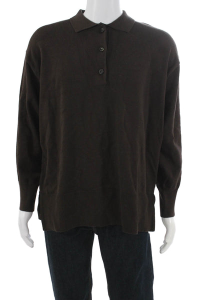 Zara Womens Pullover Sweater Collared Long Sleeve Viscose Brown Size M