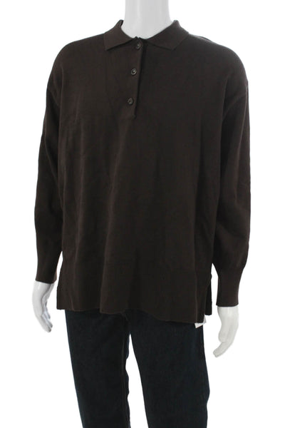Zara Womens Pullover Sweater Collared Long Sleeve Viscose Brown Size M